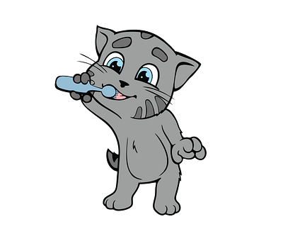 Kitten Brushing Teeth Vector 3d graphic design illustrator png