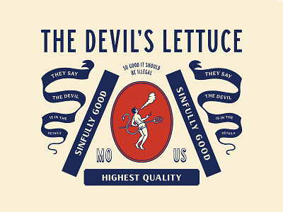 The Devil's Lettuce badges branding devil hand drawn illustration label lettering marijuana minimal smoke thc vintage weed