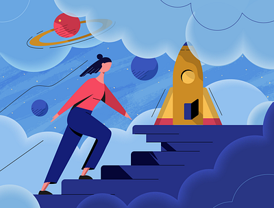 Success in startups. Achievement of the goals. Space inspiration achievement blue business character corporate creative enterprenue galaxy goal idea inspiration leader promotion space startup success successful target training win