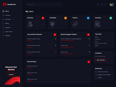 Client Area Template for Secured.gg clientarea dashboard game host hosting servers template ui ux web whmcs