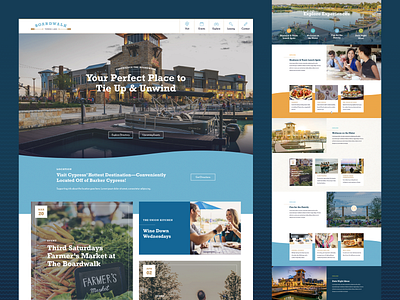 The Boardwalk Website blue boats events family houston nautical navy neighborhood restaurant retail ui ui design water website