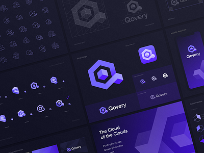 Qovery Logo Design Process app background blockchain brandbook branding coding deploy developer fullstack gradient identity isometry lettering logo logo guide rebranding redesign saas software tech