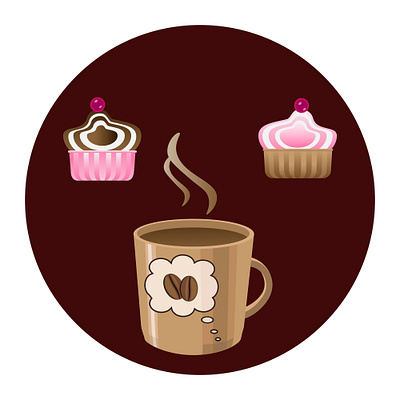 Icon - "сupcakes and a cup of coffee" 2d cg coffee cupcakes design icon vector