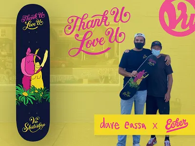 Thank U Love U Skateboard Deck board graphic deck design design hand lettering lettering script skate deck design skateboard skateboard deck
