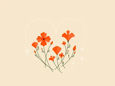 California Love botanical california california poppies floral florals flower flowers illustration lineart poppies poppy simple stroke vector