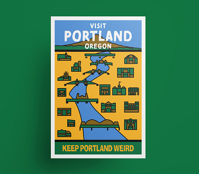 Portland vintage travel poster hipster illustration keep portland weird mount hood mt hood oregon pacific northwest portland portland oregon poster poster design stumptown travel poster vector vector art