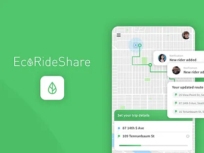 EcoRideShare, sample company app branding illustration ui