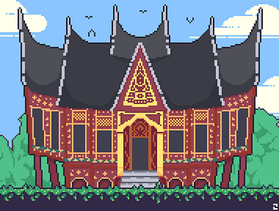 Gadang's House from Minangkabau architecture design graphic design house illustration pixel pixelart