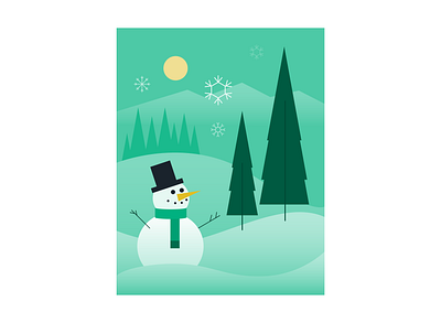 2020 Holiday Card Illustration - Snowman Scene christmas holiday holiday card illustration mountains snow snow man snowflakes snowman trees vector winter