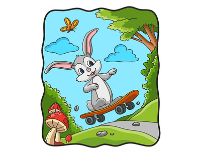 Cartoon illustration bunny skateboard hare