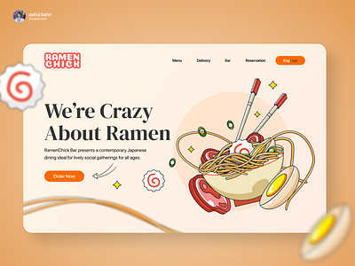 Ramen Landing Page UI Explorations blue branding design hero illustration landing page logo pastel ramen red typography ui ux website