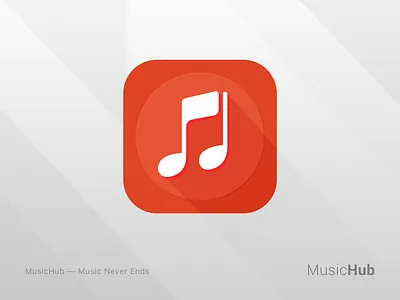MusicHub logo app artist aterial design branding hub icon logo mobile music play player red ui