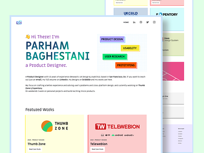 Parham Baghestani blue color landing minimal mobile portfolio ui