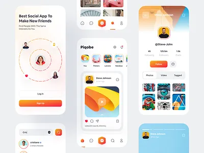 Piqobe - Social Media App app app landing page chat clean design easy ios app design logo minimal mobile mobile social app modern ui search social social network socialmedia stories ui ux web