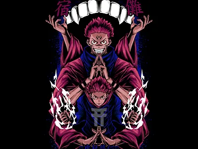 Itadori X Sukuna - Jujutsu Kaisen anime demon fanart fantasy illustration itadori yuji japanese jujutsu kaisen manga ryomen ryomen sukuna sukuna tshirt design