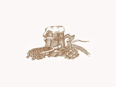 hand drawn bean and beer logo 3d animation bean beer branding character design graphic design hand drawn handrawn hops icon illustration illustrator logo motion graphics ui ux vector vintage