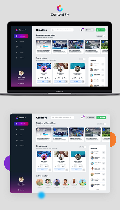 Creators web app creators dashboard filters influencers profile search ui web app