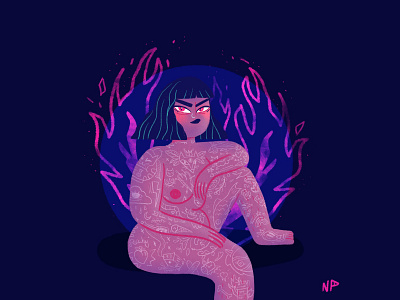 This girl is on fire ! body positive character design curvy digital illustration drawing female artist feminist feminist art fire girl in fire girl power illustration procreate tattoo tattooed women woman women women empowerment