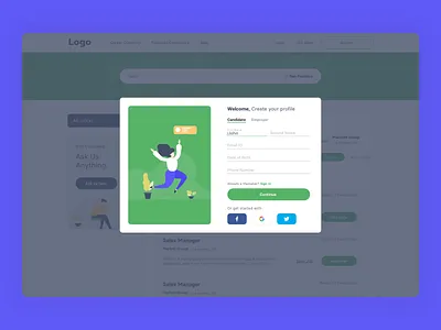 Job Search Platform - Signup & Create Profile branding clean create account create profile design illustration interface job listing joblisting jobresult jobsite profile signup ui user experience user interface ux web website