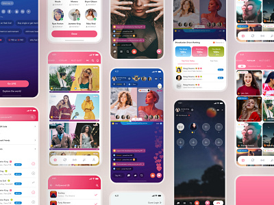 Yeah! Live - Streaming App UI Kit app ui bigo chat design designer earning friend game girls ios live pink share trendy ui ui design ui ux ux video call