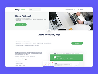 Job Search Platform - Post a Job | Create a Company Page clean corporate create company page design illustration interface job posting job search jobsite landing page post job ui ui design user experience user interface ux ux design web website