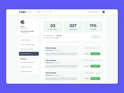 Job Search Platform - Business Dashboard business clean corporate corporate services dashboard design illustration interface job listing job search jobsite ui ui design user experience user interface ux ux design web website