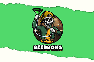 BeerBong Mascot Logo beer beerbong brand brand logo branding cartoon cartoon logo design graphic design illustration logo mascot mascot logo sketelon skull vector