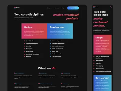 Brocode - Services page agency apps branding bro brocode clean color dark design development mobile modern services studio ui ux web website