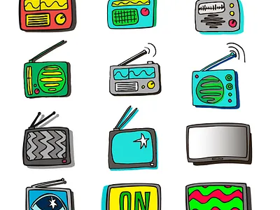Radio TV set handdrown illustration radio sticker tv