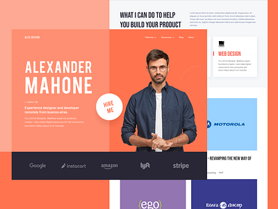 ALEX - Freelancer Portfolio Web Design blog clean colorful design studio developer elegant freelancer hero landing page personal personal portfolio personal web portfolio portfolio website responsive web ui web web design webflow website