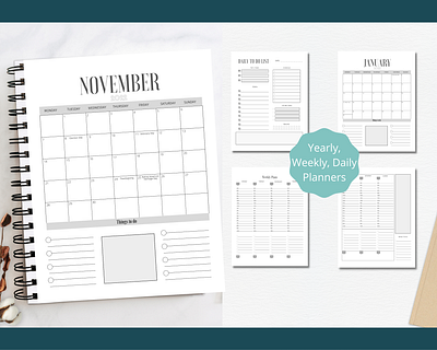 2022 Planner PDF 2022 calendar 2022 planner black and white business planner calendar calendar pdf daily planner dated planner digital planner gray kdp kdp insert planner planner insert planner pdf printable printable planner weekly planner yearly planner