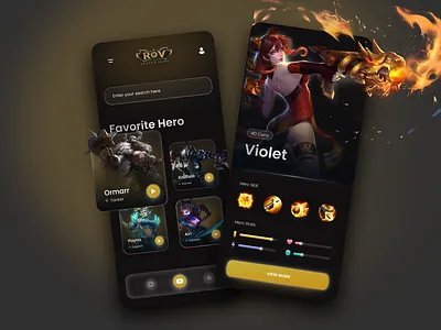 Hero Evaluation App app design clean daily ui dark evaluation game hero moba game product design skill stat ui ui design yellow