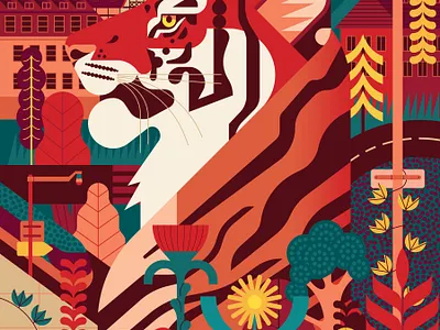 Tigre Bock animal digital editorial folioart illustration nature owen davey wildlife