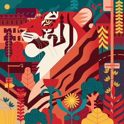 Tigre Bock animal digital editorial folioart illustration nature owen davey wildlife