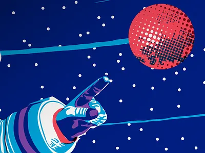 One Giant Leap - Artcrank 21 - Poster Detail - 01 artcrank astronaut bike design detail floating graphic design gravity halftone hand illustration mars matt minnesota poster space sullivan surreal virginia waves