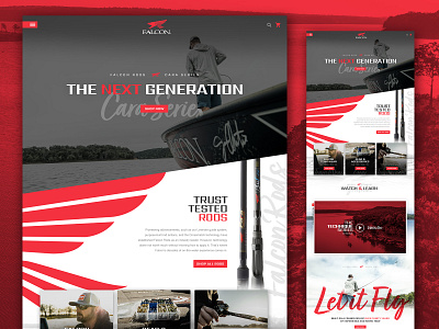 Falcon Rods Website Redesign branding design falcon fishing fishing rods fishing website homepage outdoor company outdoors red web design website