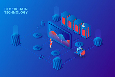 Isometric Blockchain and Cryptocurrency Concept 3d 3d animation 3d art 3d character 3d illustration bitcoin block blockchain business concept crypto cryptocurrency currency dark finance illustration isometric money network page