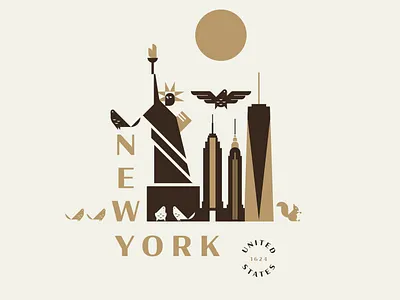 New York Nightmare buildings chrysler building illustration new york new york city one world trade center pigeon rockefeller center squirrel statue of liberty