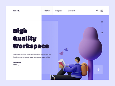 wrksp home page app branding design glassmorphism homepage illustration landing page minimal ui web design web development webpage website