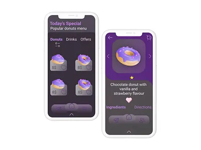Donuts mobile app 3d app black buy delivery design dessert donut donut mobile app food mobile new purple reciepes sweet ui ui ux design user interface ux visual design