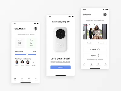 Smart Doorbell / Smart Ring App app app design clean clean ui concept design electronic home home automation minimal mobile ui remote control smart smart app smart device smart house smarthome trendy ui ux