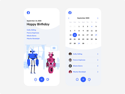 Facebook Birthday App app appdesign birthday design facebook illustration layout minimal paulconrad robots simple ui ux uxui