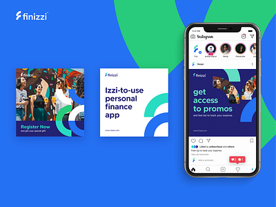 Finizzi Social Media Design banners budget tracker chart doughnut charts f monogram finance fintech personal finance pie chart social media social media banner social media design social media pack social media post startup startup social media templates