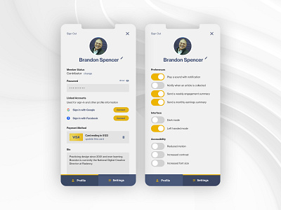 Profile Settings #DailyUI 007 dailyui preferences profile toggle update