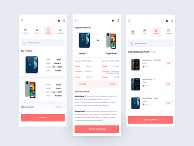 Product Comparison App UI Design app design interface design ui ux