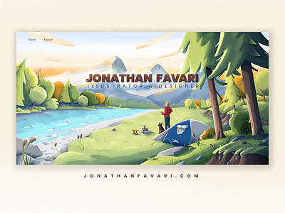 jonathanfavari.com camping coffee dog forest illustration lake lanscape linework logo outdoors pine tree portfolio river vector website wild wildlife