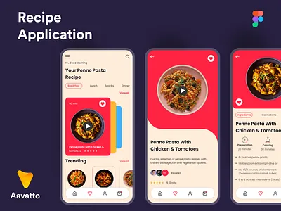 Recipe Application aavatto android app clean design food ios minimal mobile app recipe ui