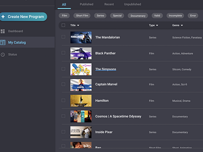 Video Catalog Management App catalog entertainment product design uiux video visual design web app
