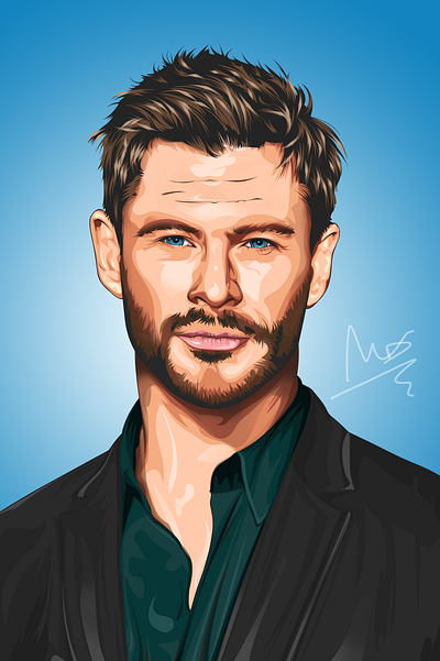 Chris Hemsworth. cartoon digital illustration graphic design illustration vector art vector illustration vector portrait