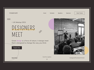 FOX & FAIRY - Retro Landing Page Concept app branding clean color community conference design conference hero section home page landing page logo meetup minimal retro trending typography ui ui design website